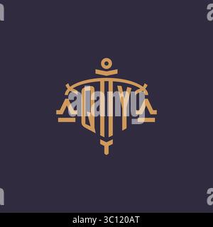 Monogram QY logo for legal firm with geometric scale and sword style vector graphic Stock Vector