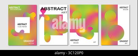 Modern fluid gradient abstract background set. Colorful vector poster templates with liquid mesh shapes and geometric design. Trendy minimalist art. Stock Vector