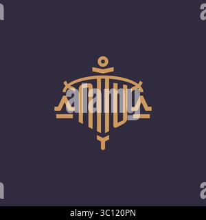 Monogram NU logo for legal firm with geometric scale and sword style vector graphic Stock Vector