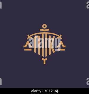 Monogram NK logo for legal firm with geometric scale and sword style vector graphic Stock Vector