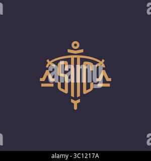Monogram SC logo for legal firm with geometric scale and sword style vector graphic Stock Vector