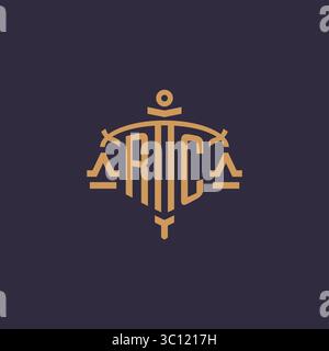 Monogram RC logo for legal firm with geometric scale and sword style vector graphic Stock Vector