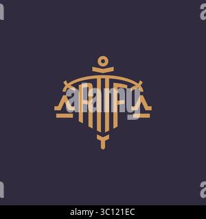 Monogram RF logo for legal firm with geometric scale and sword style vector graphic Stock Vector