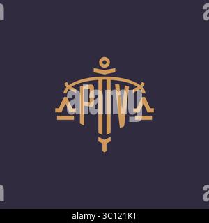 Monogram PV logo for legal firm with geometric scale and sword style vector graphic Stock Vector