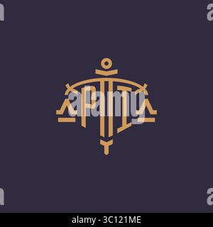 Monogram PI logo for legal firm with geometric scale and sword style vector graphic Stock Vector