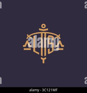 Monogram LS logo for legal firm with geometric scale and sword style vector graphic Stock Vector