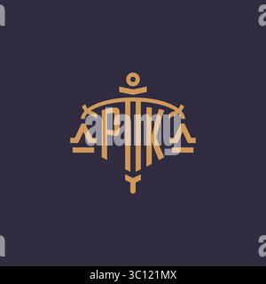 Monogram PK logo for legal firm with geometric scale and sword style vector graphic Stock Vector