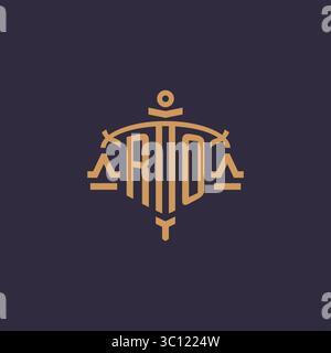 Monogram RO logo for legal firm with geometric scale and sword style vector graphic Stock Vector