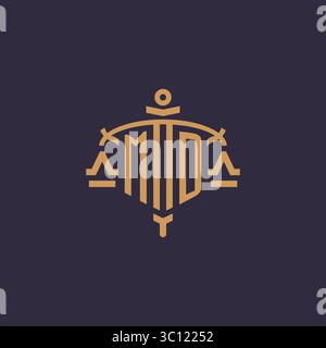 Monogram MD logo for legal firm with geometric scale and sword style vector graphic Stock Vector