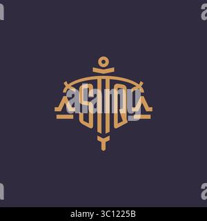Monogram SQ logo for legal firm with geometric scale and sword style vector graphic Stock Vector