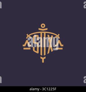 Monogram SX logo for legal firm with geometric scale and sword style vector graphic Stock Vector