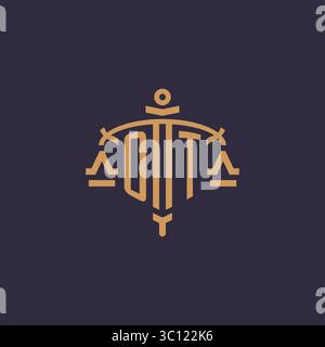 Monogram OT logo for legal firm with geometric scale and sword style vector graphic Stock Vector
