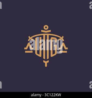 Monogram UG logo for legal firm with geometric scale and sword style vector graphic Stock Vector