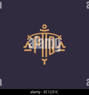 Monogram PQ logo for legal firm with geometric scale and sword style vector graphic Stock Vector