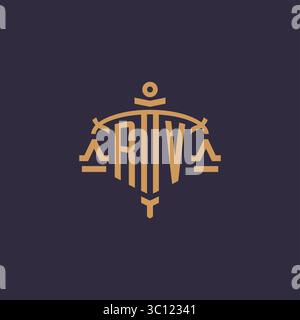 Monogram RV logo for legal firm with geometric scale and sword style vector graphic Stock Vector