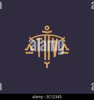 Monogram TV logo for legal firm with geometric scale and sword style vector graphic Stock Vector