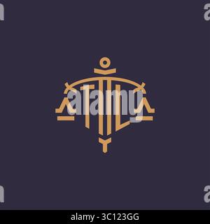 Monogram TL logo for legal firm with geometric scale and sword style vector graphic Stock Vector