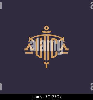 Monogram UC logo for legal firm with geometric scale and sword style vector graphic Stock Vector