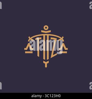 Monogram TZ logo for legal firm with geometric scale and sword style vector graphic Stock Vector