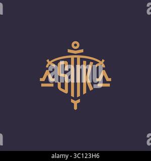 Monogram SK logo for legal firm with geometric scale and sword style vector graphic Stock Vector