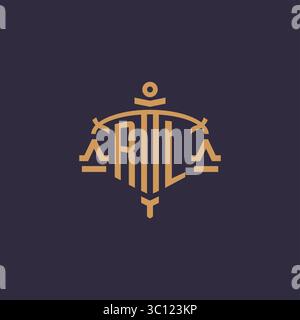 Monogram RL logo for legal firm with geometric scale and sword style vector graphic Stock Vector