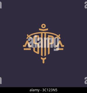 Monogram SP logo for legal firm with geometric scale and sword style vector graphic Stock Vector