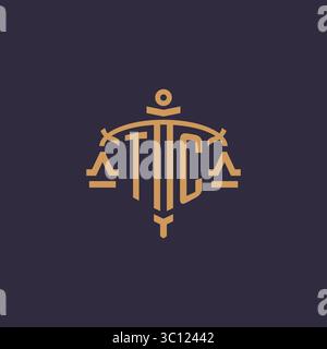 Monogram TC logo for legal firm with geometric scale and sword style vector graphic Stock Vector