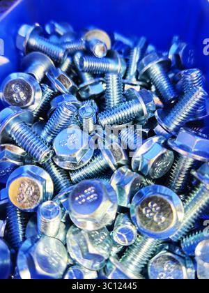 Bulk Zinc-Plated Hex Flange Bolts Macro Photo Stock Photo