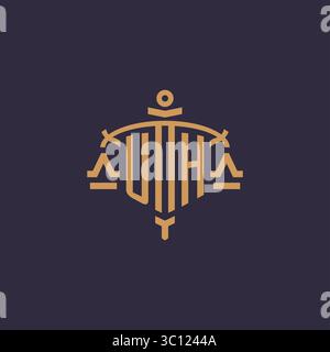 Monogram UH logo for legal firm with geometric scale and sword style vector graphic Stock Vector