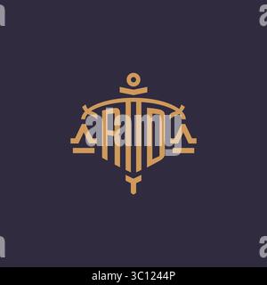 Monogram RD logo for legal firm with geometric scale and sword style vector graphic Stock Vector