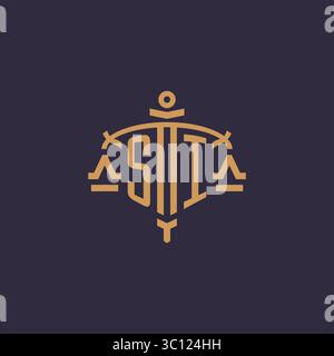 Monogram SI logo for legal firm with geometric scale and sword style vector graphic Stock Vector