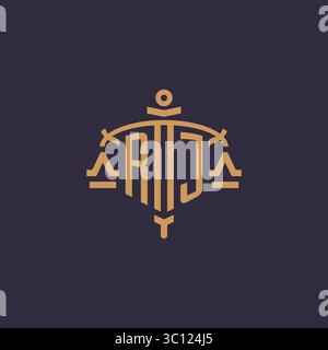 Monogram RJ logo for legal firm with geometric scale and sword style vector graphic Stock Vector
