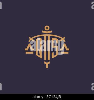 Monogram QS logo for legal firm with geometric scale and sword style vector graphic Stock Vector