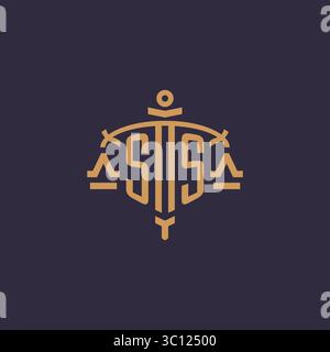 Monogram SS logo for legal firm with geometric scale and sword style vector graphic Stock Vector