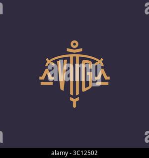 Monogram VG logo for legal firm with geometric scale and sword style vector graphic Stock Vector