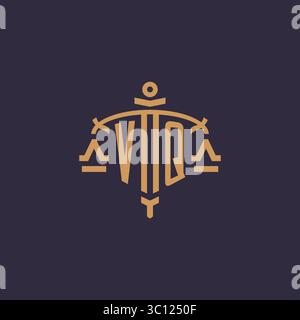 Monogram VQ logo for legal firm with geometric scale and sword style vector graphic Stock Vector