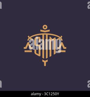 Monogram SM logo for legal firm with geometric scale and sword style vector graphic Stock Vector