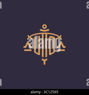 Monogram UO logo for legal firm with geometric scale and sword style vector graphic Stock Vector