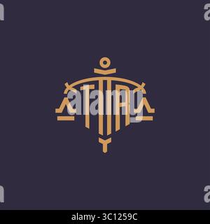Monogram TR logo for legal firm with geometric scale and sword style vector graphic Stock Vector