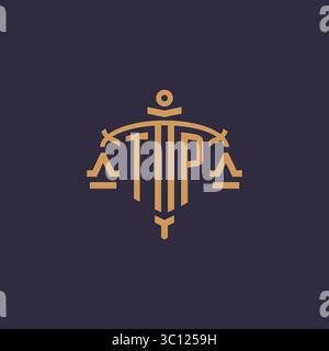 Monogram TP logo for legal firm with geometric scale and sword style vector graphic Stock Vector