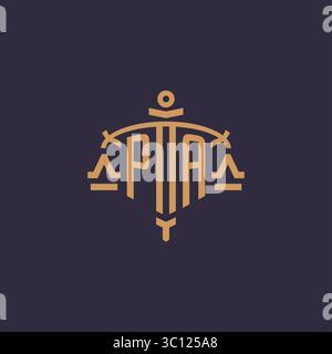 Monogram PA logo for legal firm with geometric scale and sword style vector graphic Stock Vector