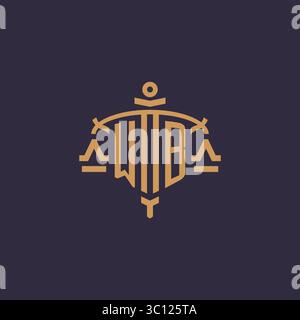 Monogram WB logo for legal firm with geometric scale and sword style vector graphic Stock Vector