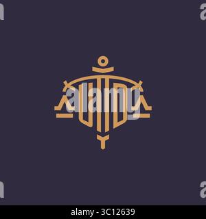 Monogram UD logo for legal firm with geometric scale and sword style vector graphic Stock Vector