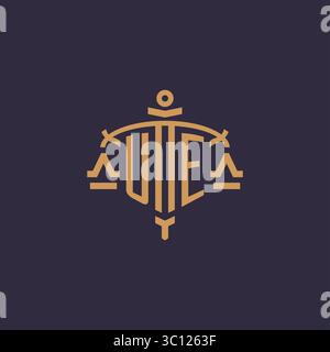 Monogram UE logo for legal firm with geometric scale and sword style vector graphic Stock Vector