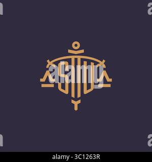 Monogram SU logo for legal firm with geometric scale and sword style vector graphic Stock Vector