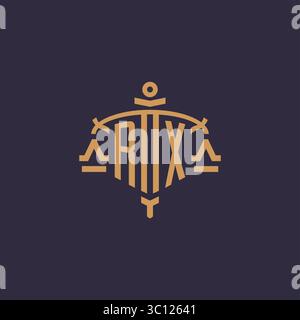 Monogram RX logo for legal firm with geometric scale and sword style vector graphic Stock Vector