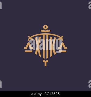 Monogram XK logo for legal firm with geometric scale and sword style vector graphic Stock Vector
