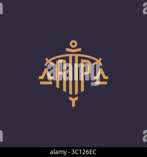 Monogram RP logo for legal firm with geometric scale and sword style vector graphic Stock Vector