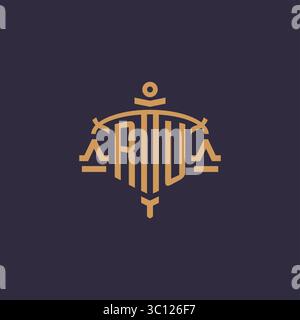 Monogram RU logo for legal firm with geometric scale and sword style vector graphic Stock Vector