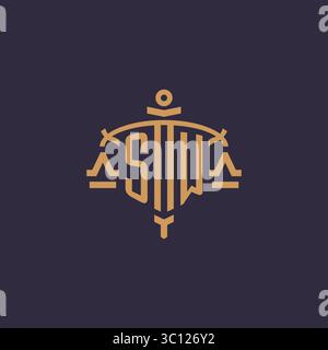 Monogram SW logo for legal firm with geometric scale and sword style vector graphic Stock Vector